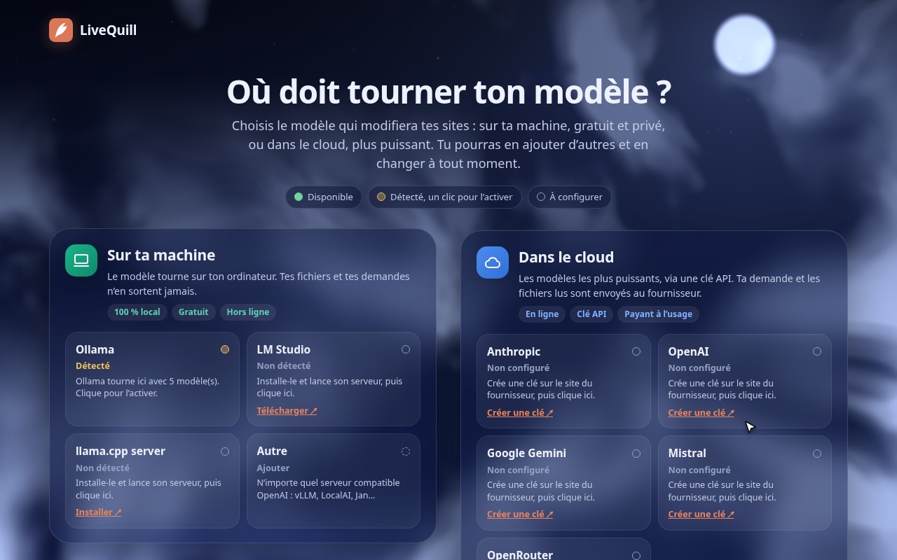 Provider setup page